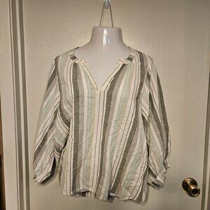 ANA (A New Approach) V-Neck Shirt with 3/4 Length Puff Sleeve